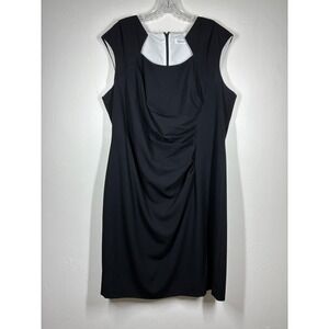 Calvin Klein Black Sleeveless Sheath Dress Plus Size 18W Ruched Neutral Stretchy